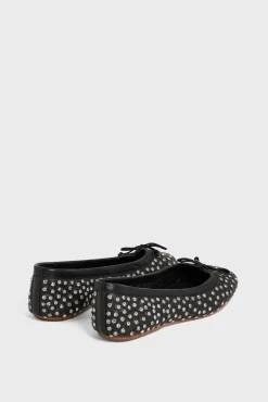 Ballerines En Cuir Noir Strass Noir - Mia