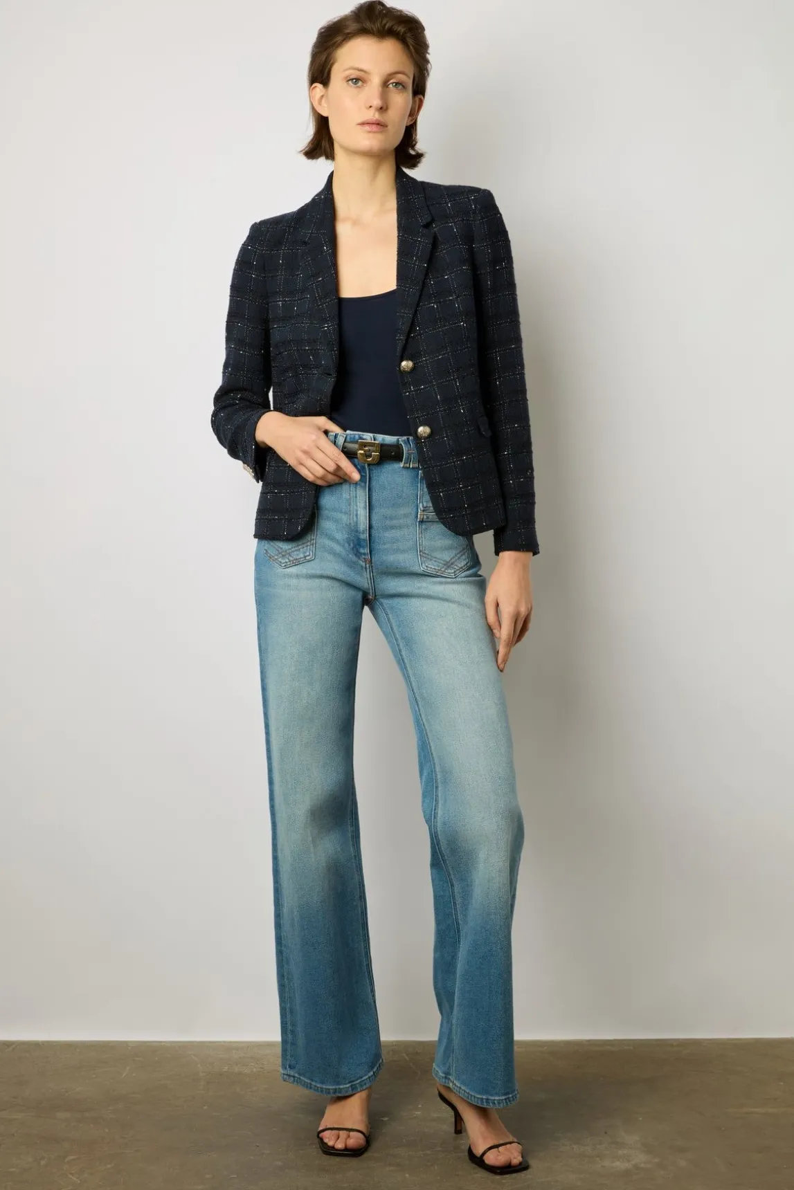Blazer En Tweed A Carreaux Marine - Bellie