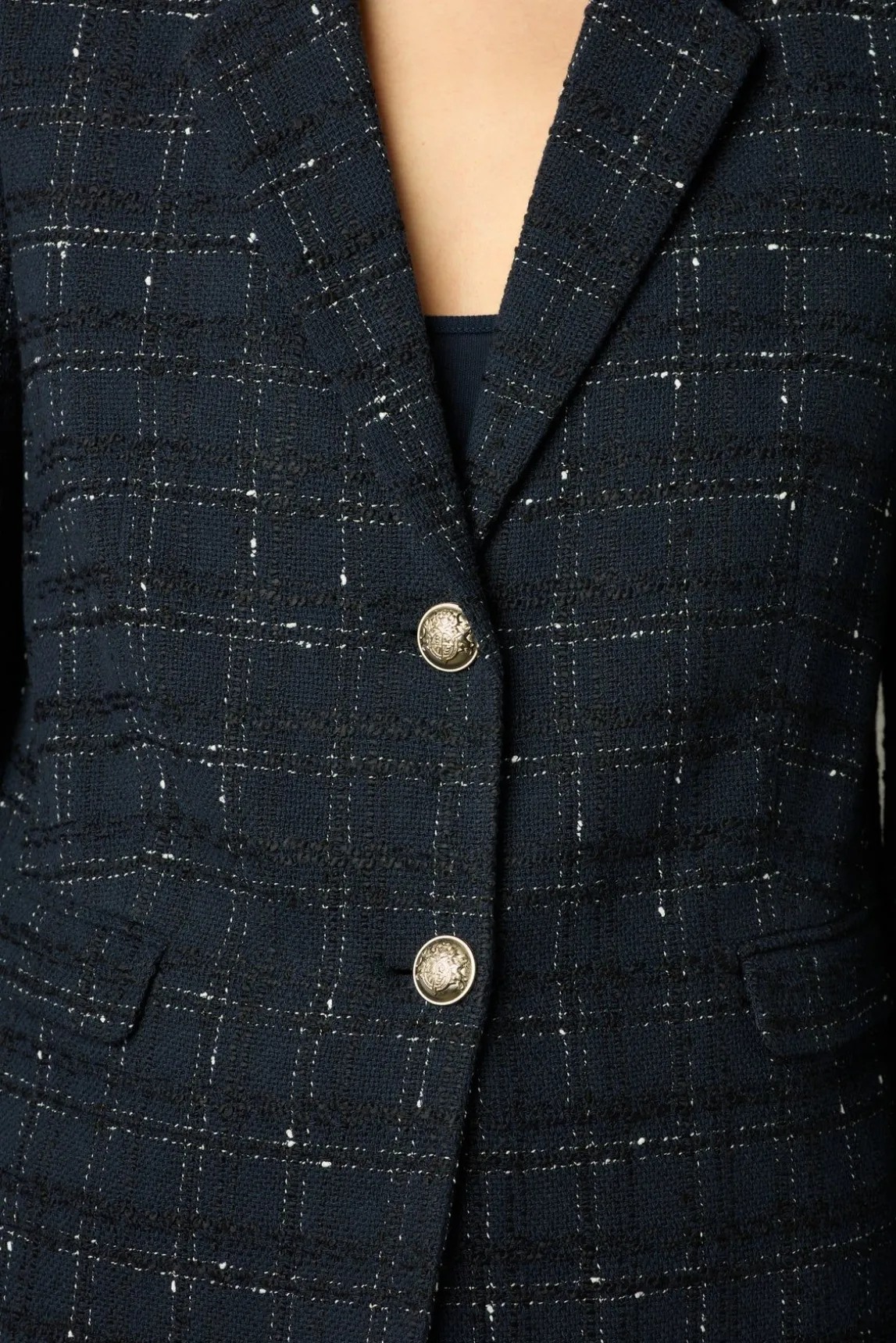 Blazer En Tweed A Carreaux Marine - Bellie