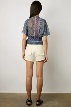 Blouse Cache-Coeur A Clous Indigo - Aritia