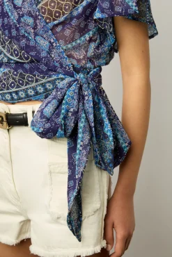 Blouse Cache-Coeur A Clous Indigo - Aritia