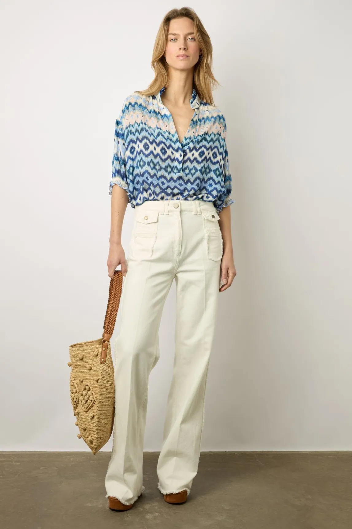 Blouse Fluide Imprimee Indigo - Aniella
