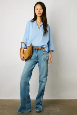 Blouse Rayee A Col Chemise Nuage - Anelia