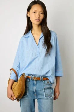 Blouse Rayee A Col Chemise Nuage - Anelia