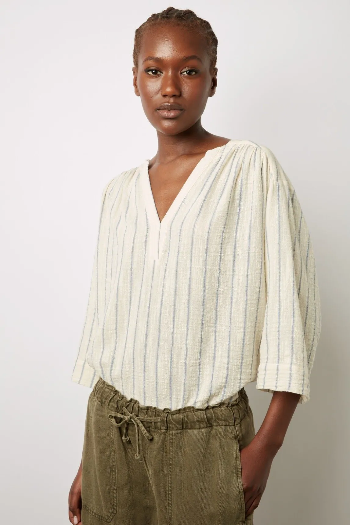 Blouse Rayee En Coton Ecru - Annalisa
