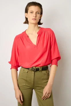 Blouse Satinee Froncee Corail - Angela
