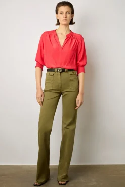 Blouse Satinee Froncee Corail - Angela