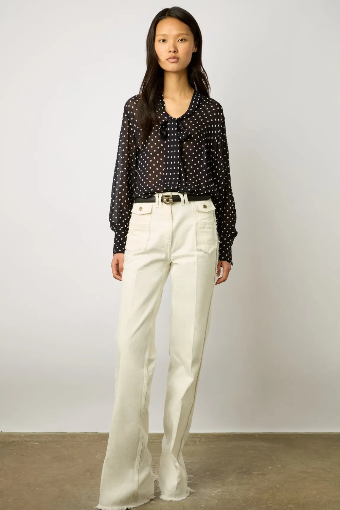 Chemise A Pois En Crepe Marine - Apolline