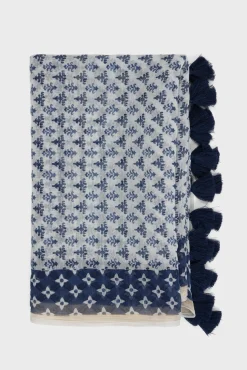 Foulard En Soie A Pompons Indigo - Pauline