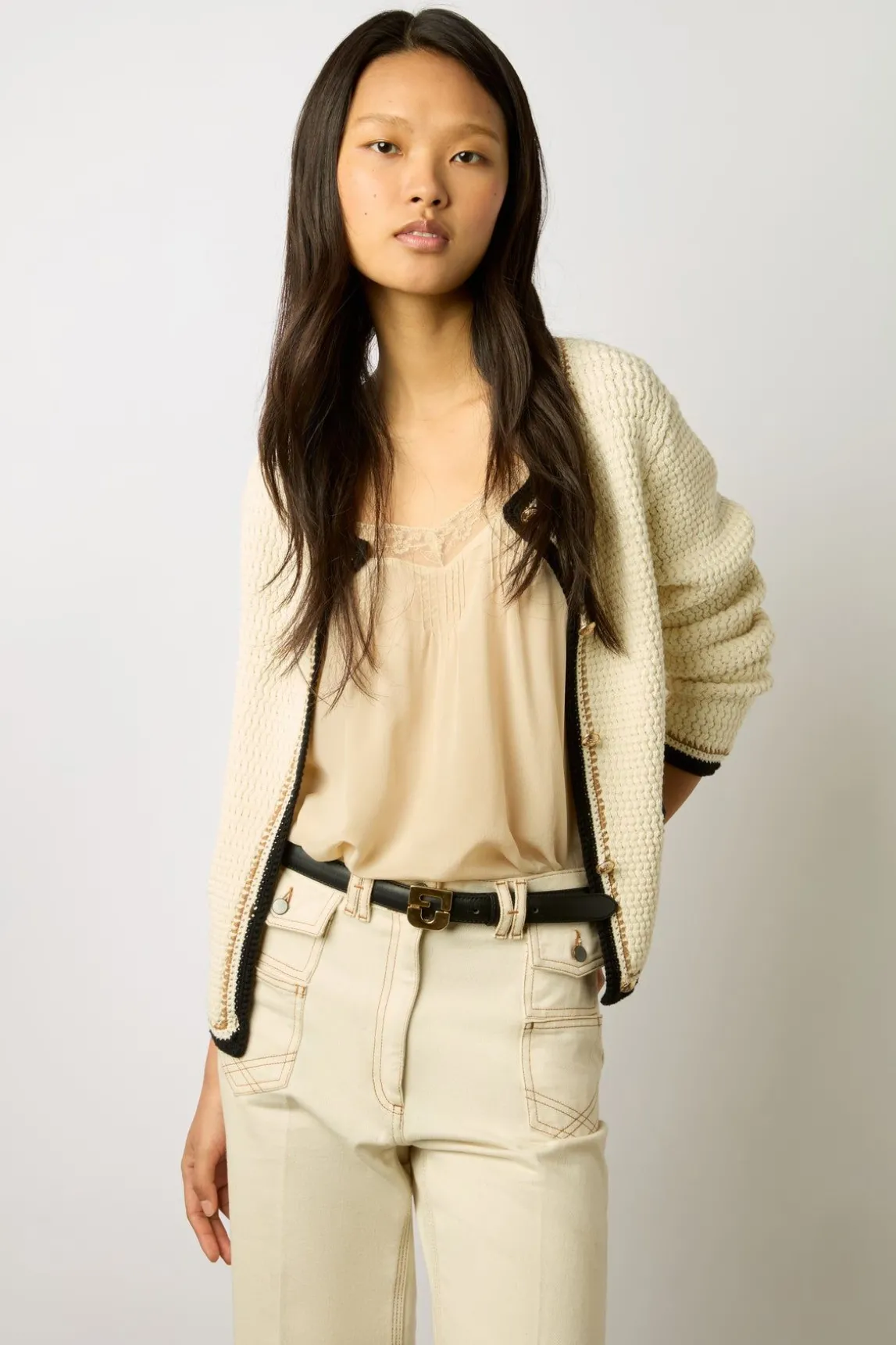 Gilet En Crochet Effet Tweed Ecru - Loeve
