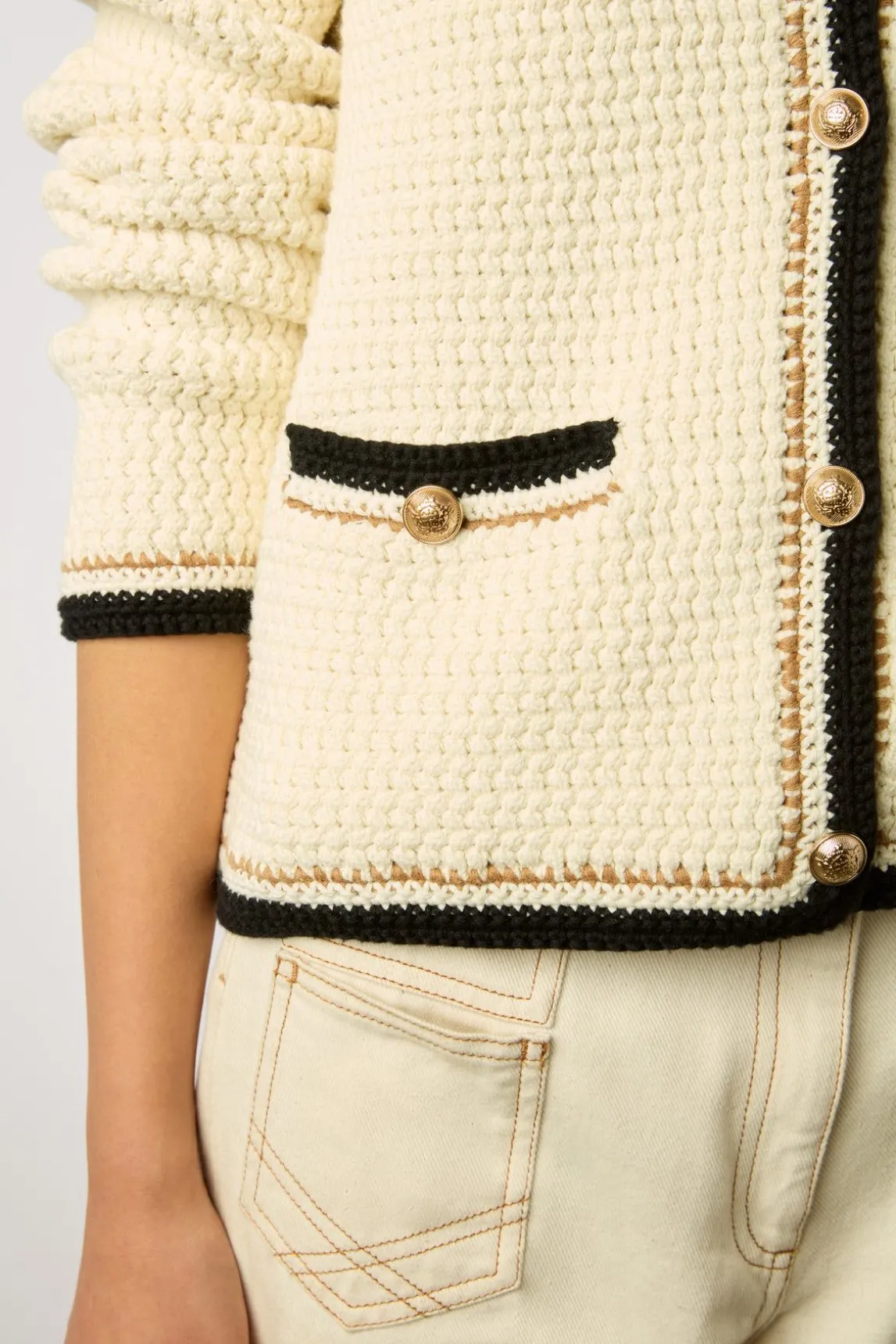 Gilet En Crochet Effet Tweed Ecru - Loeve