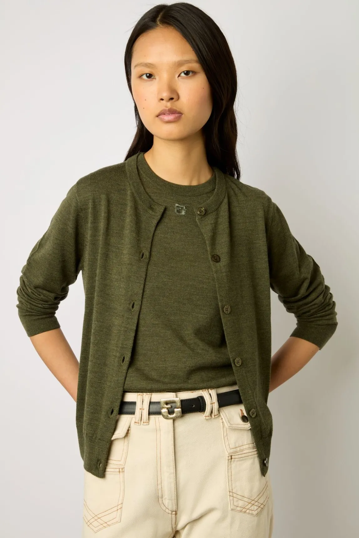 Gilet En Laine Merinos Kaki - Lyane