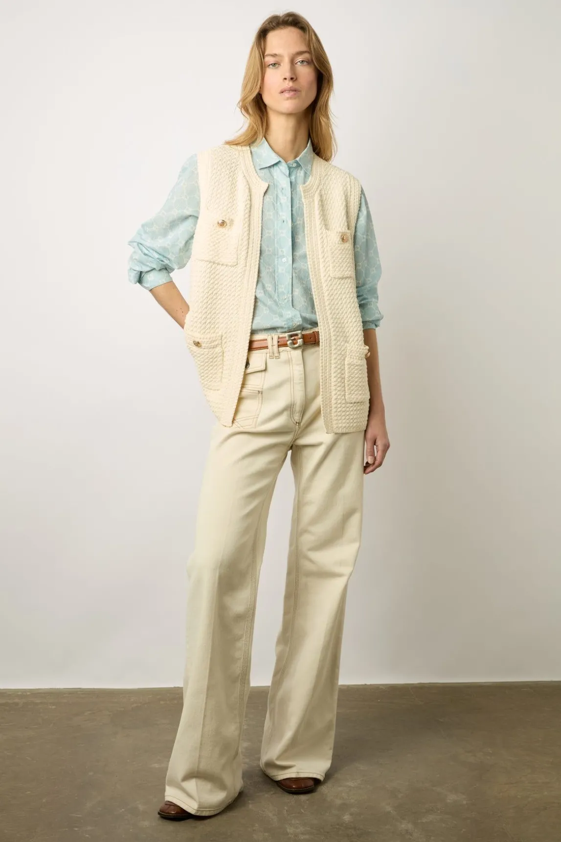 Gilet Long Sans Manche Ecru - Lizzie