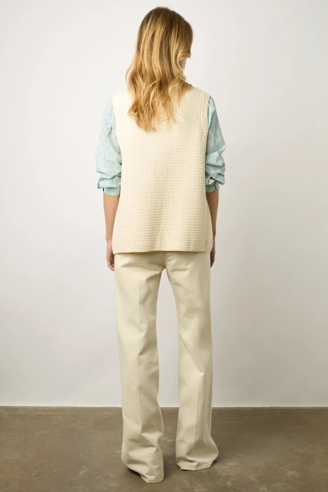 Gilet Long Sans Manche Ecru - Lizzie