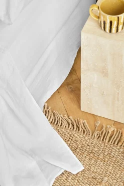 Grand Drap Plat En Lin Lave - Blanc