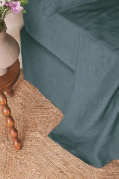 Grand Drap Plat En Lin Lave - Bleu De Nuit