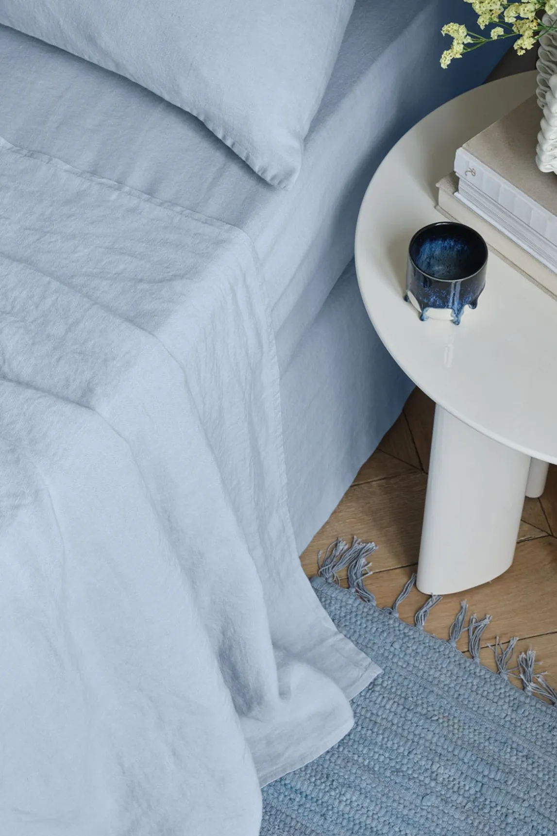 Grand Drap Plat En Lin Lave - Bleu Du Ciel