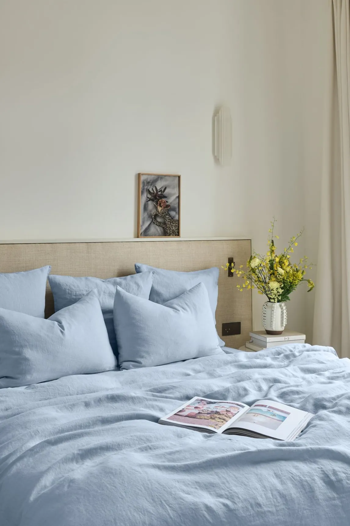 Grand Drap Plat En Lin Lave - Bleu Du Ciel