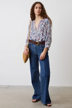 Jean Flare Bicolore Bleu - Anna