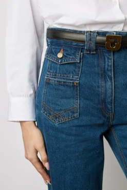Jean Flare Taille Haute Marine - Anna