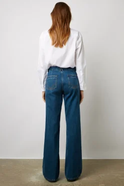 Jean Flare Taille Haute Marine - Anna