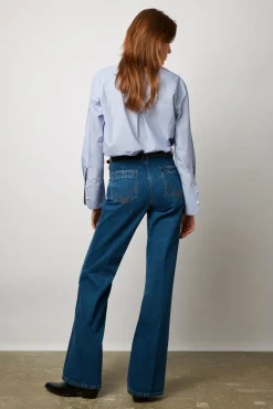 Jean Flare Taille Haute Marine - Anna