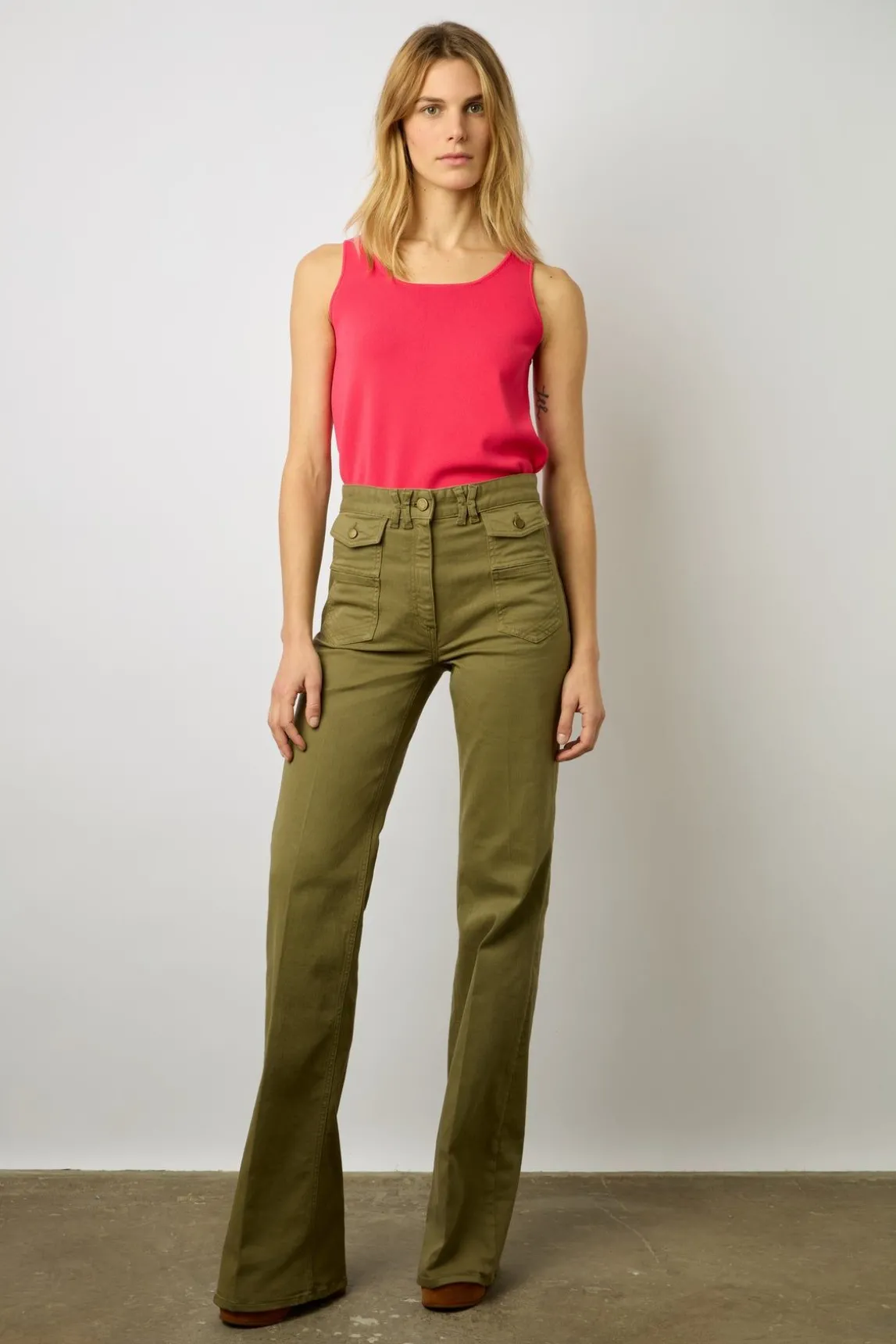Jean Flare Uni Vert Kaki - Anna