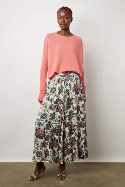 Jupe Midi A Grandes Fleurs Ecru - Debra