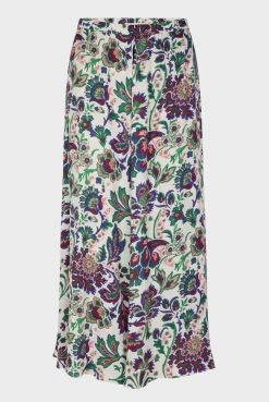 Jupe Midi A Grandes Fleurs Ecru - Debra