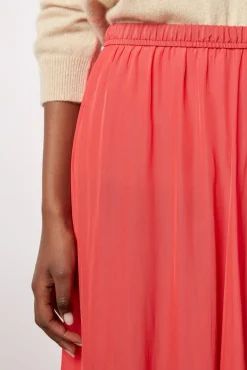 Jupe Midi En Satin Plisse Corail - Denisa