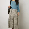 Jupe Midi Evasee A Fleurs Ecru - Destiny