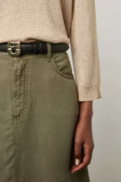 Jupe Midi Unie Vert Kaki - Douria