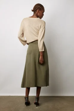 Jupe Midi Unie Vert Kaki - Douria