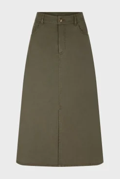 Jupe Midi Unie Vert Kaki - Douria