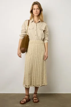 Jupe Mi-Longue En Crochet Naturel - Dania