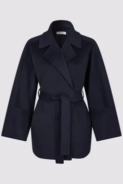 Manteau Court En Laine Fine Marine - Noranne