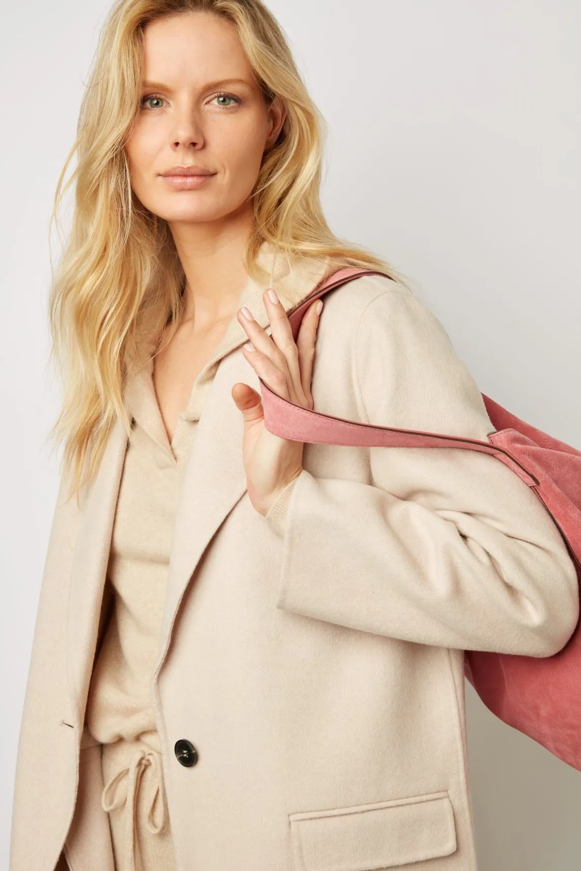 Manteau Droit En Laine Fine Sable - Naomi