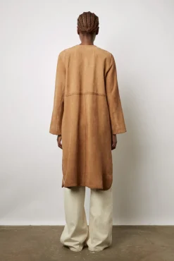 Manteau Long En Cuir Velours Camel - John