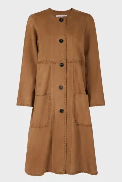 Manteau Long En Cuir Velours Camel - John