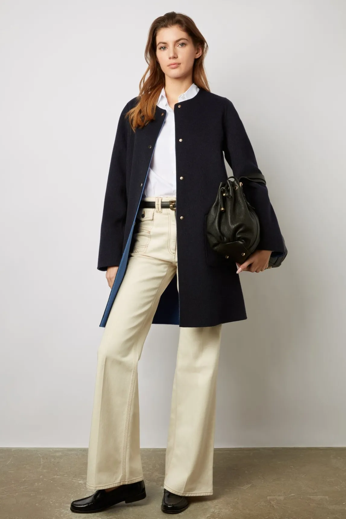 Manteau Reversible En Laine Marine - Nadra
