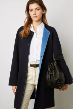 Manteau Reversible En Laine Marine - Nadra