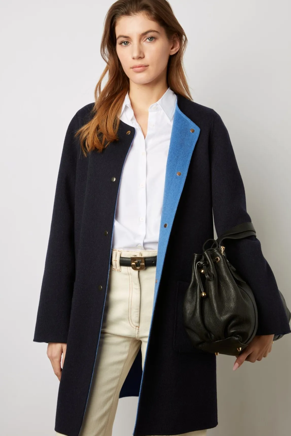 Manteau Reversible En Laine Marine - Nadra