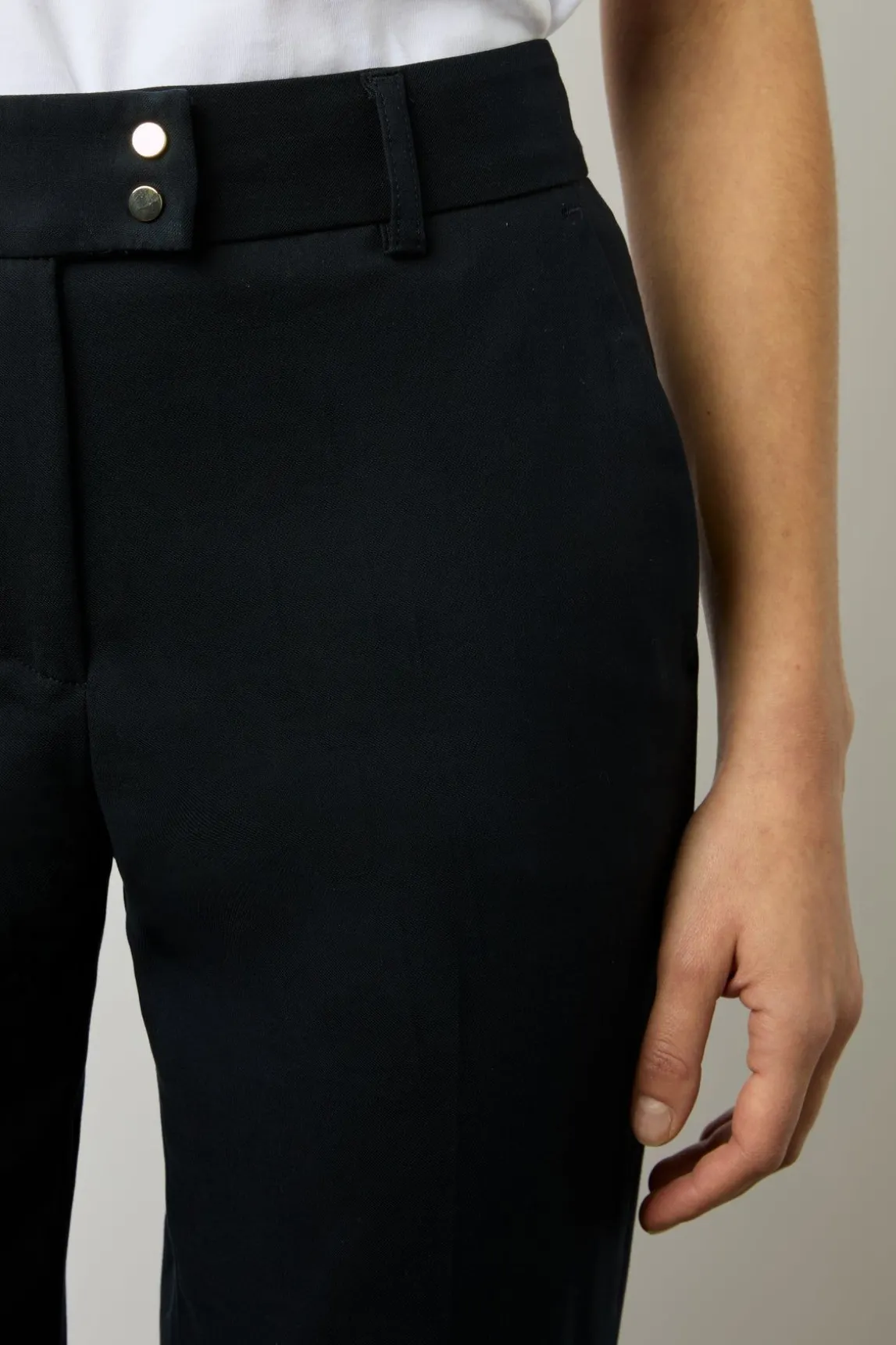 Pantalon 7/8 En Coton Uni Marine - Cora