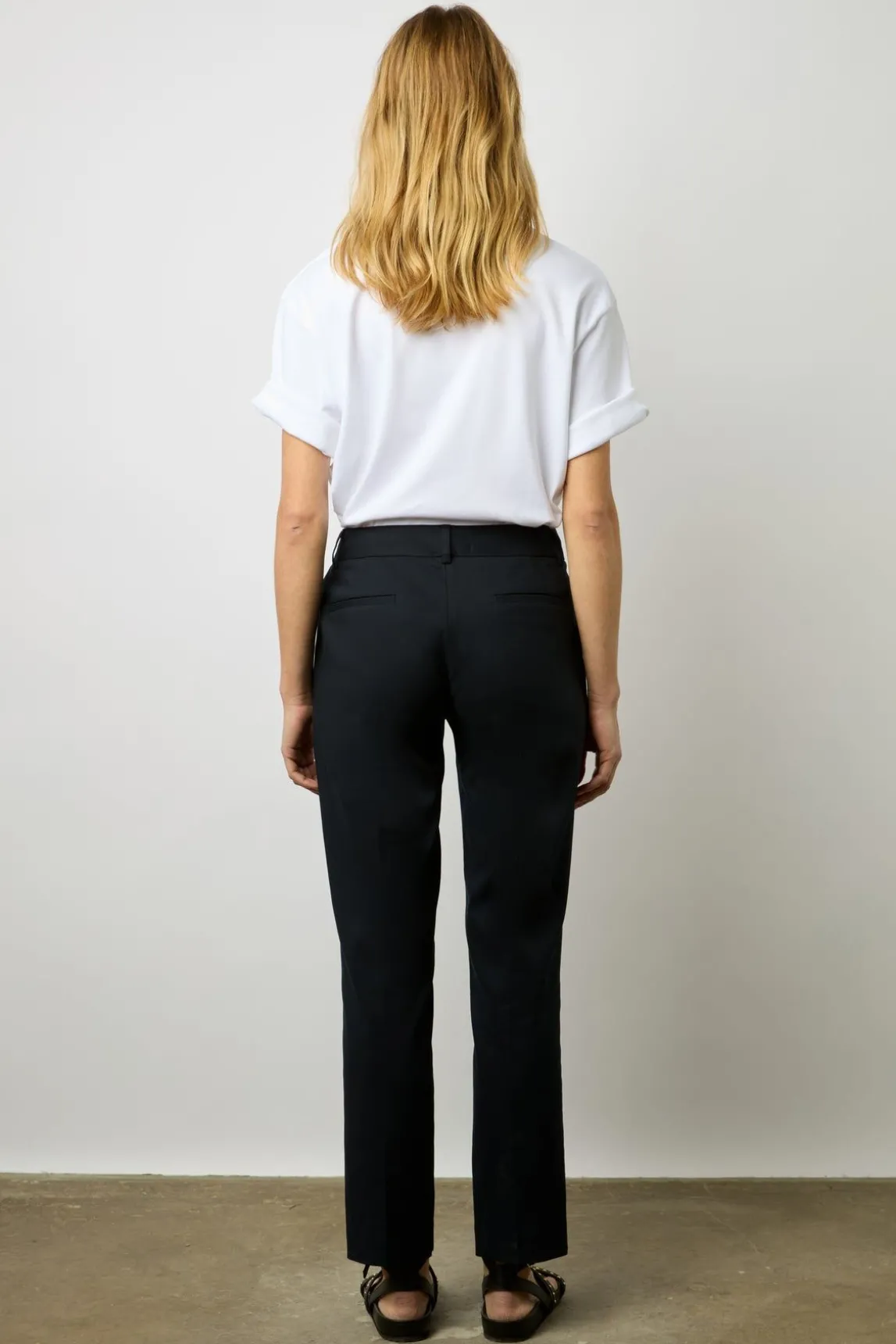Pantalon 7/8 En Coton Uni Marine - Cora