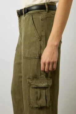 Pantalon Cargo En Lin Vert Kaki - Celya