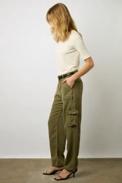 Pantalon Cargo En Lin Vert Kaki - Celya