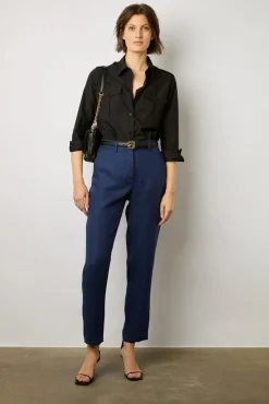 Pantalon De Tailleur En Lin Encre - Cyann