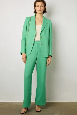 Pantalon Droit En Lin Emeraude - Cyrielle