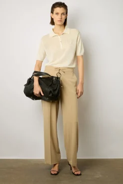 Pantalon Droit En Microfibre Sable - Cloelia