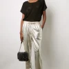 Pantalon En Cuir Argente Argent - Julieta